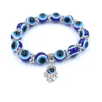10mm Lucky Kabbalah Blue String Thread Hamsa Bracelets Blue Turkish Evil Eye Charm for Women Kids Girls Handmade Friendship Jewelry
