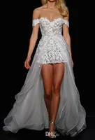 New Detachable Train Designer short wedding gown Floor Length Robe vestidos de fiesta High Low Formal bridal dress With Lace Arabi227i
