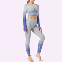 nouveau costume Vital Sport Femmes Yoga Set Vêtements Workout Gym manches longues Fitness Crop Top + taille haute énergie transparente Leggings