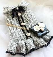 Ręcznie robiona odzież dla psa sukienka dla kota ubrania kota kurtka klasyczny styl szary tweed naśladowanie skórzana torba lady wakacyjna impreza jesienna zima wiosna