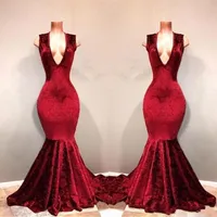 Sexy Deep V Neck Burgundy Mermaid Prom Dresses Long Black Girls Evening Gowns Sweep Train Lace Appliques Party Dress ogstuff vestidos