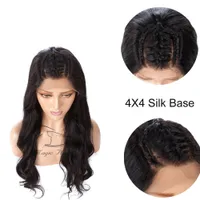 4x4 шелк база кружева закрытие человеческих волос парики естественный цвет объемная волна 130% плотность бразильские парики человеческих волос