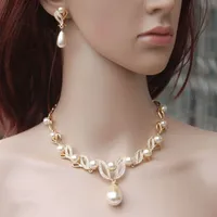 18K pozłacany kremowy perłowy i kryształowy naszyjnik z kryształów rhinestone i kolczyki zestawy biżuterii