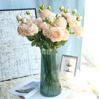 3 헤드 모란 인공 꽃 제조업체 실크 플라워 서부 장미 가정 장식 웨딩 벽 가짜 꽃