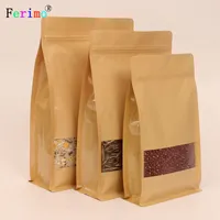 100pcs Tea eight side sealing, sanding, window, kraft paper self sealing bag snack food bag self-supporting bag