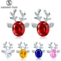Christmas Crystal Earrings Colorful Three Dimensional Christmas Reindeer Earring Cute Stud Earring for Kids Jewelry Party New Year Gifts