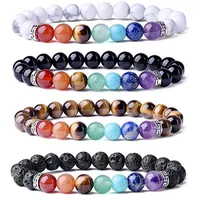 7 Chakra Strand Guérissant Yoga Perles d'étirement Bracelet Naturel Gemstone Energie Cristal Agate 8mm Bracelet rond pour femmes Hommes