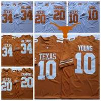 Мужские Texas Longhorns Оранжевый Белый 10 Винс Янг 34 Ricky Williams 20 Эрл Кэмпбелл колледжа трикотажные изделия футбола S-XXXL