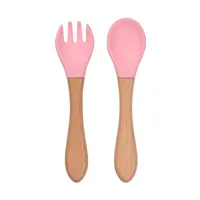 Bamboo Baby Cuillère et fourchette Set Soft Silicone Tip Baby Alimentation Spoon Grade Silicone Training Cuillère Toddler Couverts