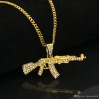 Para hombre 18 k oro plateado plateado Iced Cz Hip-Hop AK-47 pistola colgante collar 3 mm 24 "largo collar de cadena cubana joyería de moda cumpleaños de Navidad