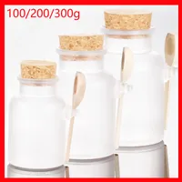 100/200/300 ml de bouteille ronde salle de bain en plastique bouteille de bouteille de bouteille de sel de cuillère cuillère pâte crème bouteilles rechargeables conteneur f cosmétique