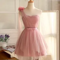 Красота платье одно плечо платье для подружки невесты короткое официальное свадебное платье выпускного вечера халат розовое платье трубки