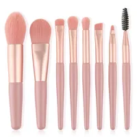 Hot lindo 8pcs mini cepillo de maquillaje con bolsa de madera rosa rosa al por mayor cepillos de maquillaje de la base de la sombra de ojos del ojo del pincel kabuki herramientas de belleza