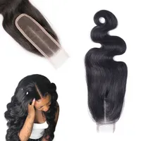 8A Kim K Closure 2x6 Size Brazilian Peruvian Malaysian Indian Virgin Human Hair Lace Closures Straight Body Wave Middle Part Natural Color