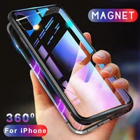 360 Magnetmagnet Adsorption Metal Hard Case för iPhone X 8 Plus 7 6 6S + Glas baklopp för iPhone XS Max XR