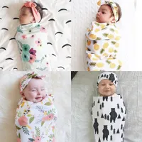 6 colors Floral printed baby sleeping bags rabbit ears hairband 2pcs set newborn envelope swaddle wrap blanket Photographic props Swaddling