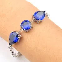 Luckyshine 925 Silver Blue Topaz Round-Wasser-Tropfen-Armband für Frauen Zircon Anniversary Gift Schmuck Idee Charm Bracelets