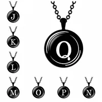 Impresión del alfabeto 26 letras cúpula de cristal colgante cabujón collares negros colgantes mejor regalo para mujeres hombres regalo de cumpleaños