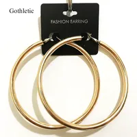 Gothletic oro-colore 90MM i grandi orecchini 5mm di spessore del tubo di rame minimalista rotondi del cerchio orecchini di monili delle donne Hiphop rock