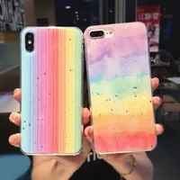 Caja colorida linda del polvo del brillo del arco iris brillante de teléfono para el iphone Estrellas 11 11Pro MaX 6S 7 8 Plus X XS Max XR suave de la contraportada