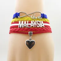 Infinity Love Malaysia Bracelet Heart Charme Malaisie Drapeau national Bracelets Bracelets pour femme et homme bijoux