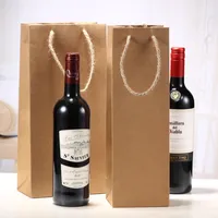Reusable Kraft Paper Red Wine Bag Single And Double Champagne Gift Handbags Easy To Carry WB2149