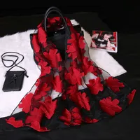 Fashion Elegant Women Flower Organza Long Wrap Scarf Soft Silk Gauze Shawl Lady Gift Embroidered flower shawl polyester scarves free ship