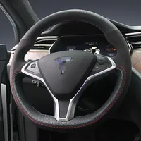 För Tesla Modell X Steering Wheel Cover DIY Hand-Stitched Car Interior Case