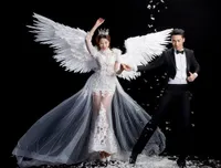 White Feather Wing Devil Angel Halloween Wings Catwalk Model Cosplay T-Stage Mode Show Props GRATIS VERZENDING
