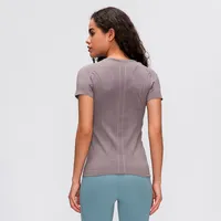AFK-LU35 여성 요가 셔츠 짧은 소매 통기성 단단한 컬러 체육관 스포츠 외장 로고가있는 착용 고품질
