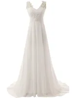 A-Line Ivory V-образным вырезом свадебные платья свадебные платья с аппликациями длиной до пола свадьба Размер 16W QC1401