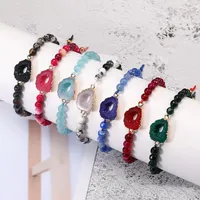 Charm Natural Stone Agate Pärlor Armband 7 Färger DIY Resin Handgjorda Justerbara Woven Rope Flätade Armband Kvinnor Smycken