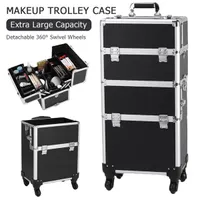 3 en 1 Maquillaje de aluminio Maquillaje Estuche de tren Cosmetic Trolley 4 Ruedas removibles Profesional Artista Trane Organizer Box EE. UU.