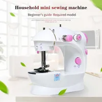 Portable Electric Sewing Machine Pink Mini Handheld Useful ABS Sewing Machine Small Single Needle Home Desktop Automatic