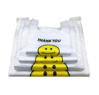 Transparant glimlachend gezicht Draagbare plastic zakken aangepast vers materiaal waterdichte multifunctionele vest boodschappentassen epacket gratis