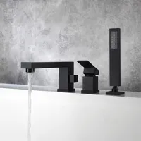 Banyo Küvet Su dokunun 3 Delik Güverte Banyo Duş Bataryası Fırçalı Altın Siyah Küvet Tuvalet Su Mikser Monteli