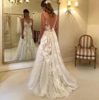 Praia Vestidos de casamento 2019 Novo Design apliques de renda profunda V Neck Backless Boho vestidos de casamento vestidos de noiva Custom Made