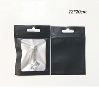 12 * 20cm Black Mylar Pouches Förpackningspåsar, 100st Matlagringspåse med klart fönster och hänghål, 4,72 * 8,74 "Matt Self Seal Bag