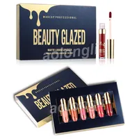 Złoto Urodziny Edition Lip Gloss 6 sztuk / Set Szminki Matowe Płynna Szminka Makeup Lipgloss Kit Beauty Glazed Wargi Gloss Cosmetics