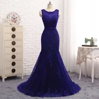 2018 Charming Navy Organza Sweep Train Beads Mermaid Evening Dress Sequins Lace Prom Gowns With Belt Custom Hollow Back Party Gown
