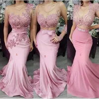 South African Mermaid Bridesmaid Dresses Three Types Sweep Train Long Country Garden Wedding Guest Gowns Maid Of Honor Dress Arabic 2022 Plus Size