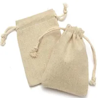 Bolsas de algodão Pequeno bolsa natural bolsa de linho cordão de bordas juta saco com cordão embalagem bolsa jóias bolsas 1000pcs