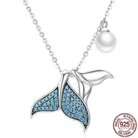 Meerjungfrau Tränen Halskette Charm Design Perlenschmuck, Marine Fishtail Halskette Anhänger, 925 Sterling Silber Schmuck, Mode Halsketten für Frauen