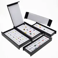 PU Läder Gem Display Tray Diamond Storage Box Smycken Väska med Cover Gemstone Organizer Partihandel ZC1706