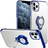 Plating Phone Case voor iPhone 11 Pro Max XS XR X 8 Plus Ultra Dunne Transparante Clear Magnetic Finger Ring Holder Cover Coque