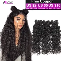 Allove Brazilian Virgin Weft Water Wave 3 Bundles Wet And Wavy Human Hair Weave Peruvian Curly Extensions for Women All Ages Natural Black 8-28 inch