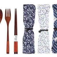 Dinnerware Sets Cloth Bag Student Opening Season Portable Gift Spoon Fork Chopsticks Three Piece Suite Woodiness Tableware Suit 9yf p1