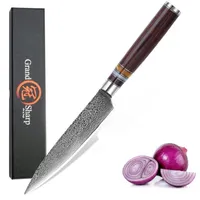 GRANDSHARP 5.3 pouce Damascus Cuisine Utility Knife japonais Damas VG10 en acier inoxydable trancher Paring fruits Saumon Chef Outils boîte de cadeau