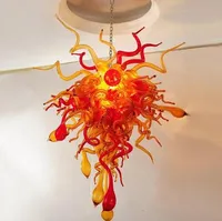 Orange Rot-Blumen-Form Schlag-Glaskunst Beleuchtung 100% Mouth-Schlag China Murano Kronleuchter für Treppenhausdekor