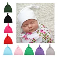 새로운 유럽 달콤한 유아 아기 소녀 모자 솔리드 컬러 헤드웨어 아이 유아 어린이 비니 터번 모자 어린이 슬리플 매듭 두개골 모자 10 색